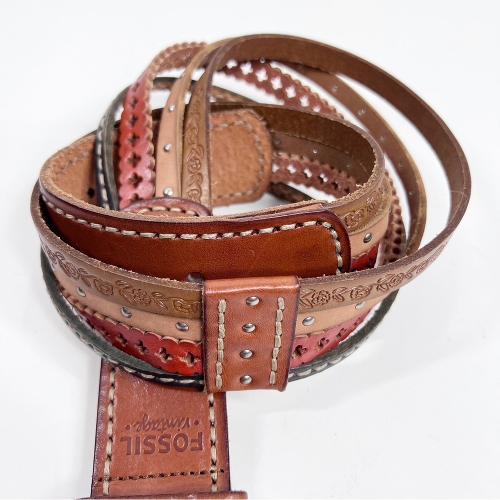 Fossil Multi-Colored & Textured Leather Belt Y2k - image 2